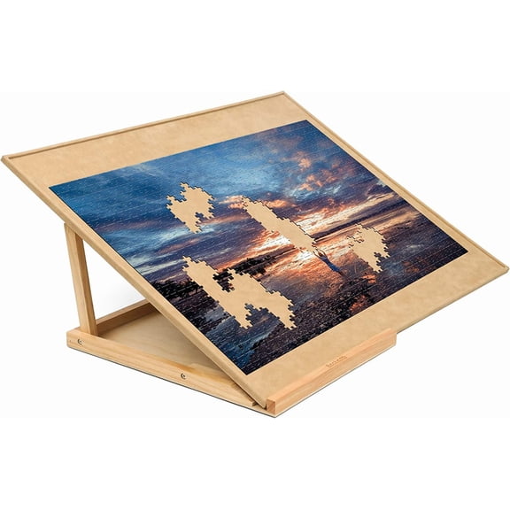 Becko US Puzzle Board with 2 Angle Adjustable Bracket/Stand, Wooden Puzzle Table with Premium Smooth Flannel Surface.