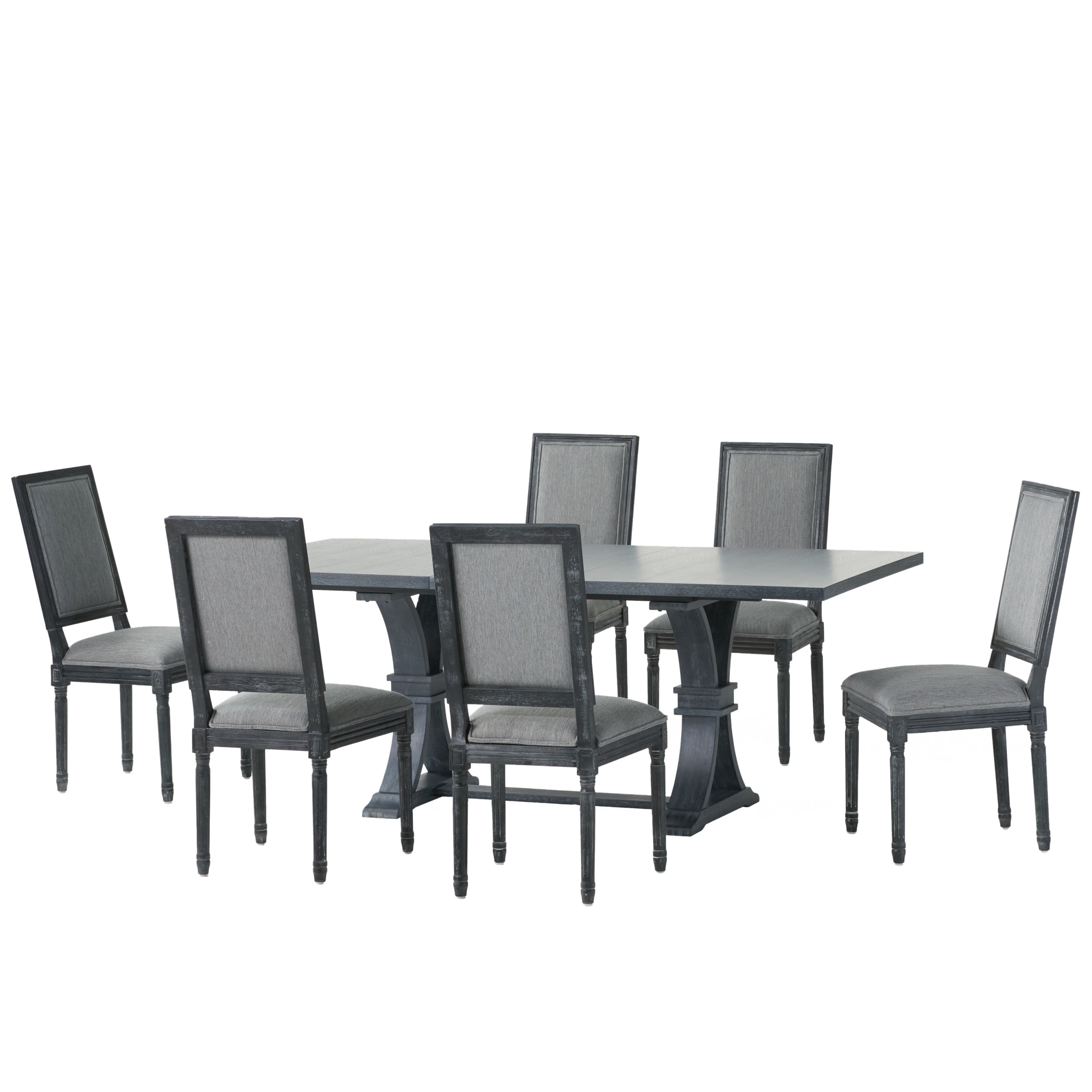 GDF Studio Beckstrom French Country Upholstered Wood 7 Piece Expandable ...