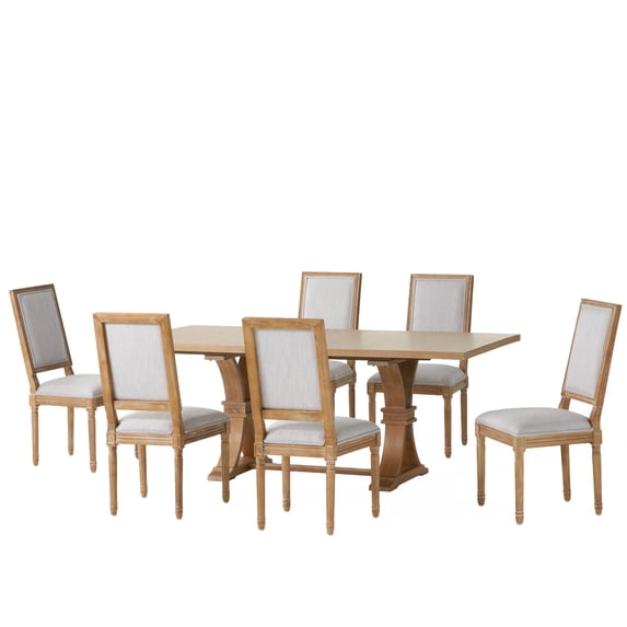 Beckstrom French Country Wood 7-Piece Expandable Dining Set, Light Gray and Natural