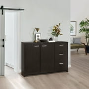Beckville Modern Sideboard Buffet with 3 Drawers & Shelves, Chocolate Wood