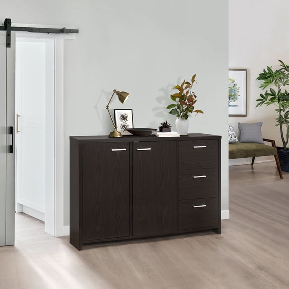 Beckville Modern Sideboard Buffet with 3 Drawers & Shelves, Chocolate Wood