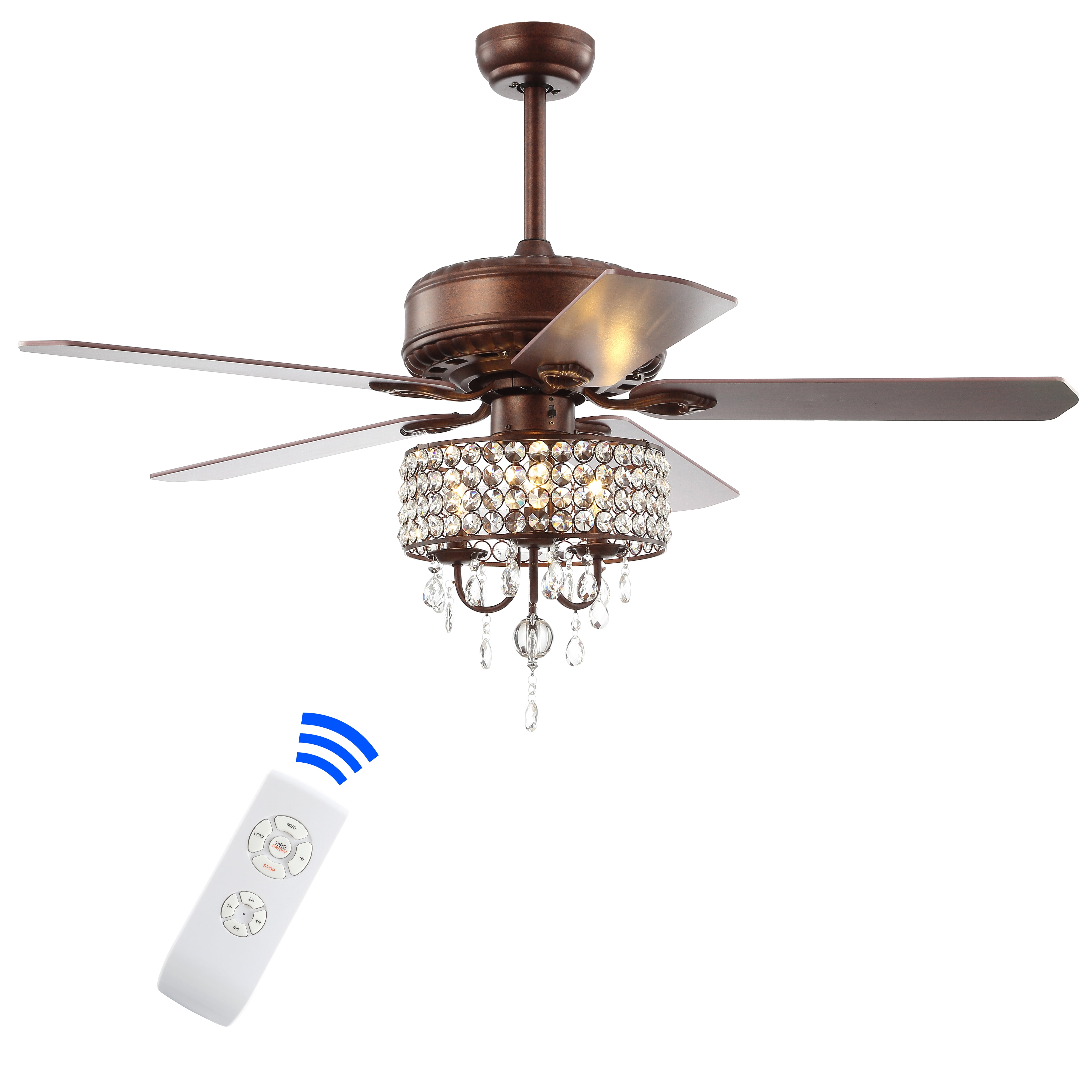 Becky 52" Classic Glam Crystal LED Chandelier Ceiling Fan, Oil Rubbed Bronze