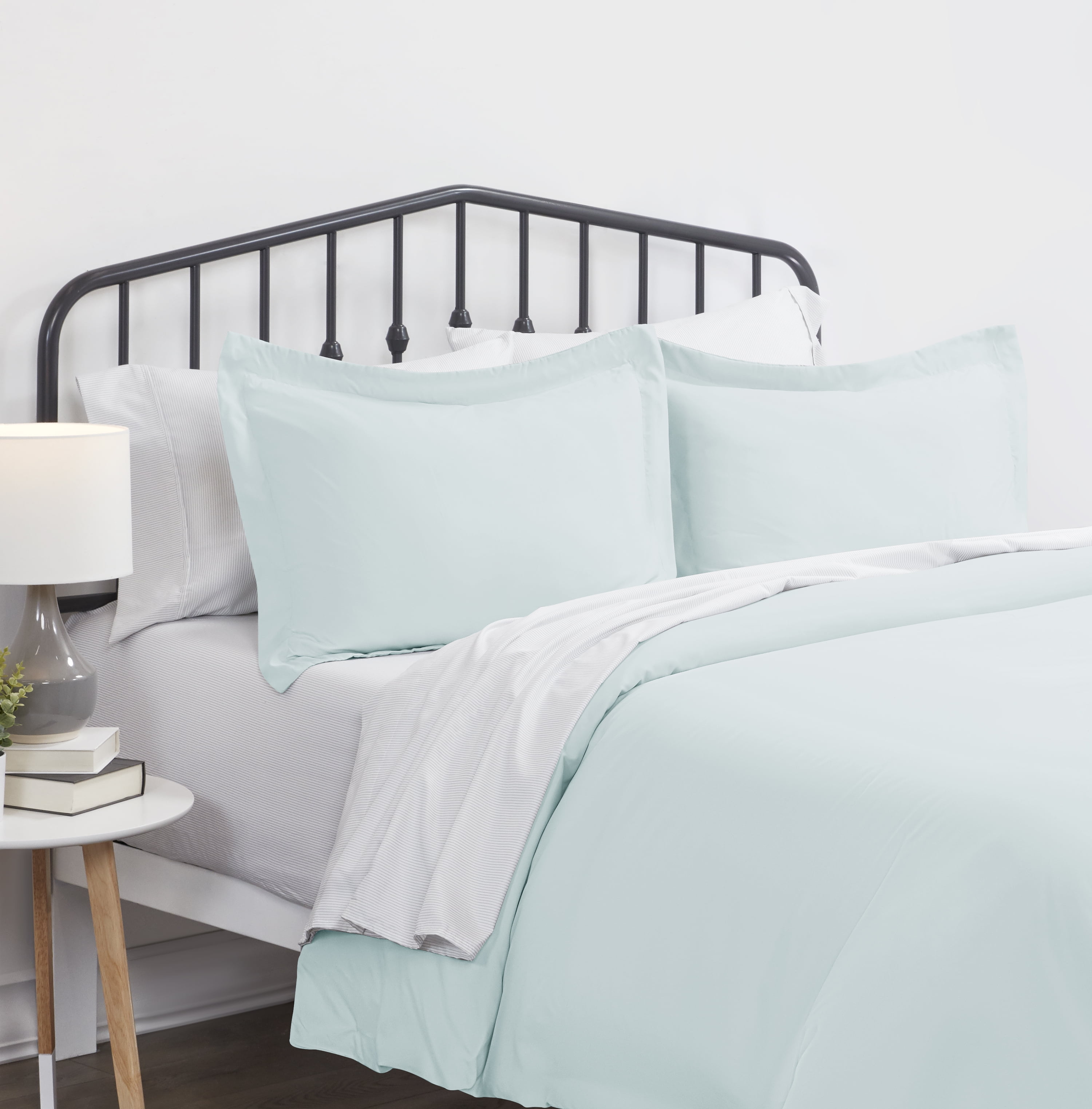 Aqua Microfiber King Duvet Cover Set with Pillow Shams
