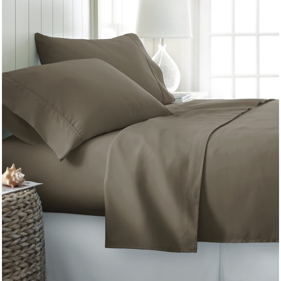 Becky Cameron Solid Microfiber Sheet Sets, King, Brown, 4-Pieces