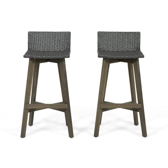 Becky Outdoor Acacia Wood & Wicker Barstools (Set of 2)