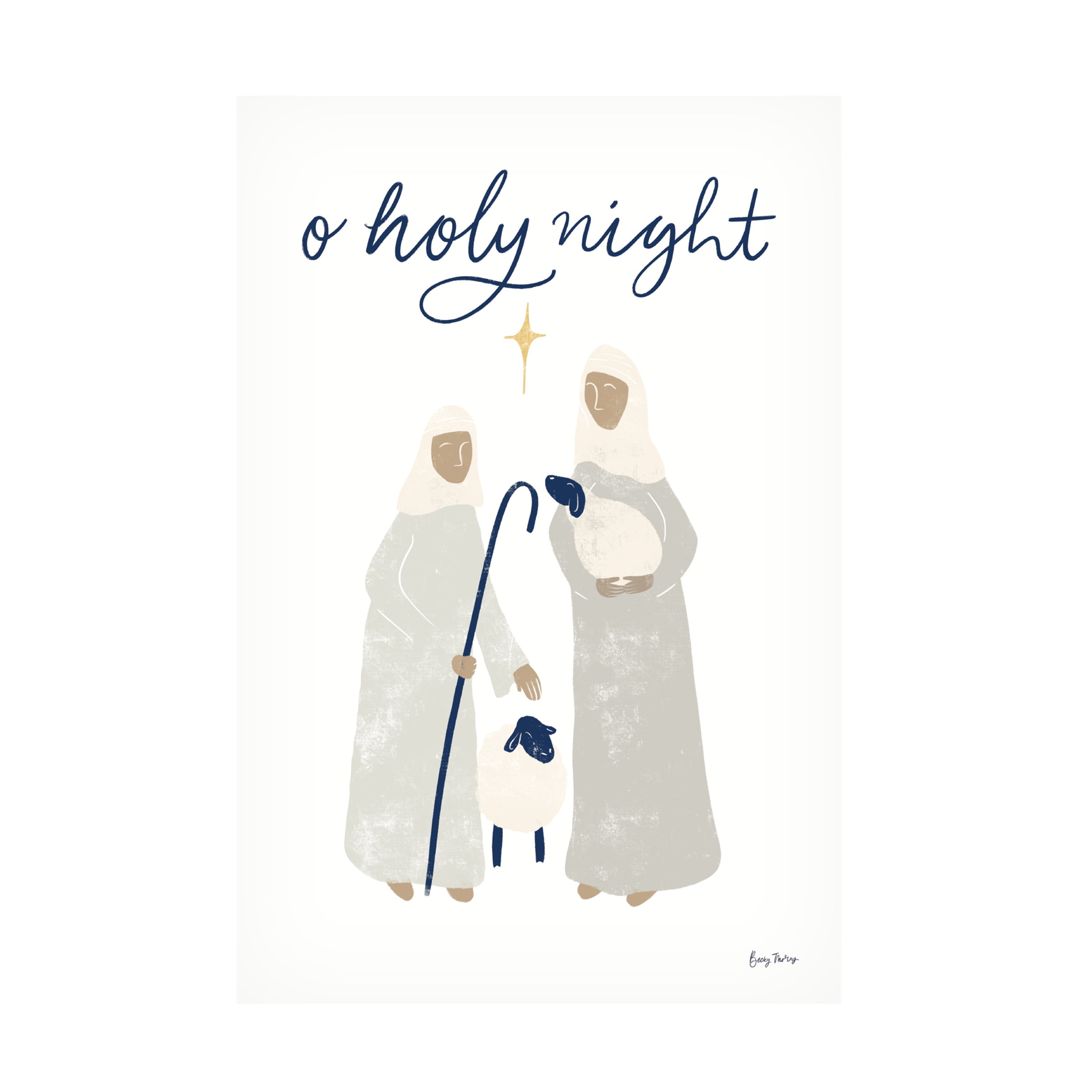 Nativity Scene Holy Night Canvas Art in Navy and White