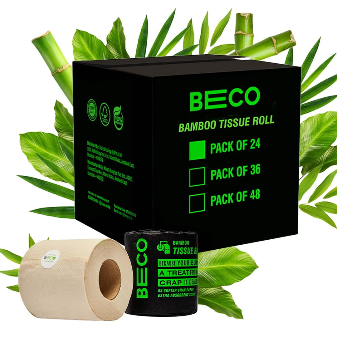 Beco Bamboo 3-Ply Toilet Paper Roll, 220 Pulls Each Pack Of 24, 100% Natural, Unbleached And Eco-Friendly Tissue Papers