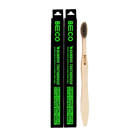 Beco Bamboo Toothbrush With Charcoal Activated Soft Bristles - 100% Eco-Friendly - Pack Of 2