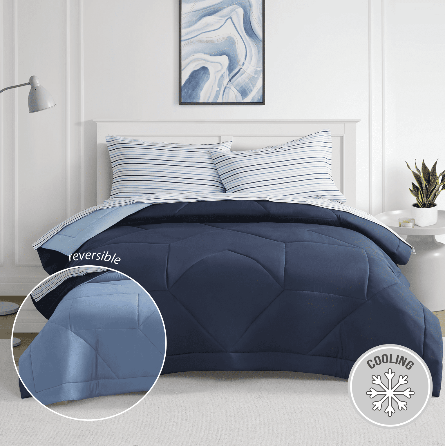 Bco Home 5-Piece Cooling Technology Navy Comforter and Sheet Set, Queen