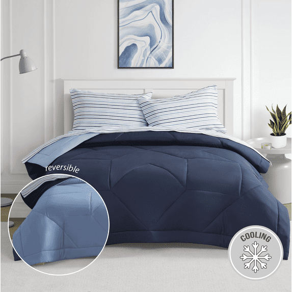 Bco Home 5-Piece Cooling Technology Navy Comforter and Sheet Set, Queen