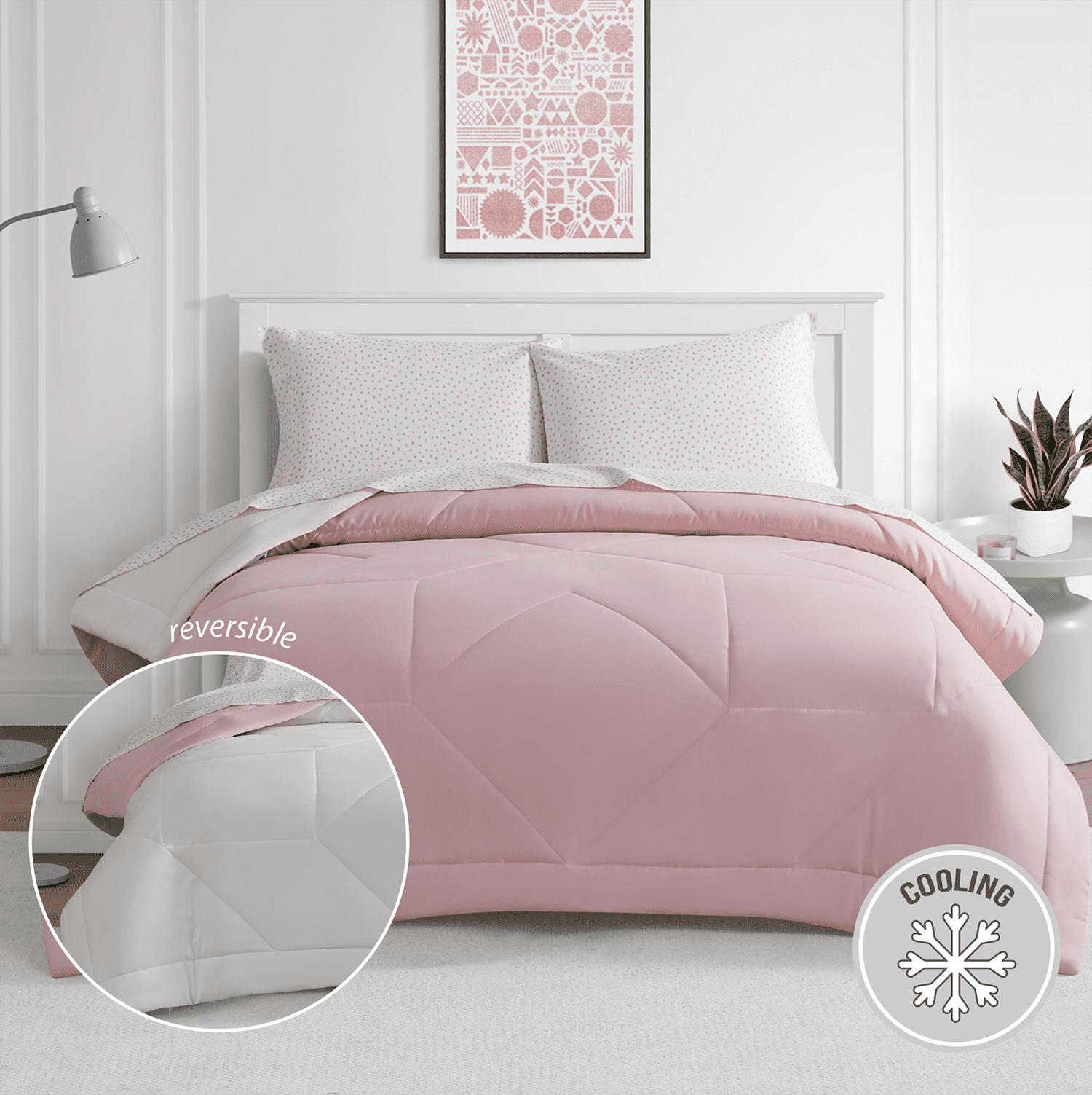 Bco Home 5-Piece Cooling Technology Pink Comforter and Sheet Set, Queen