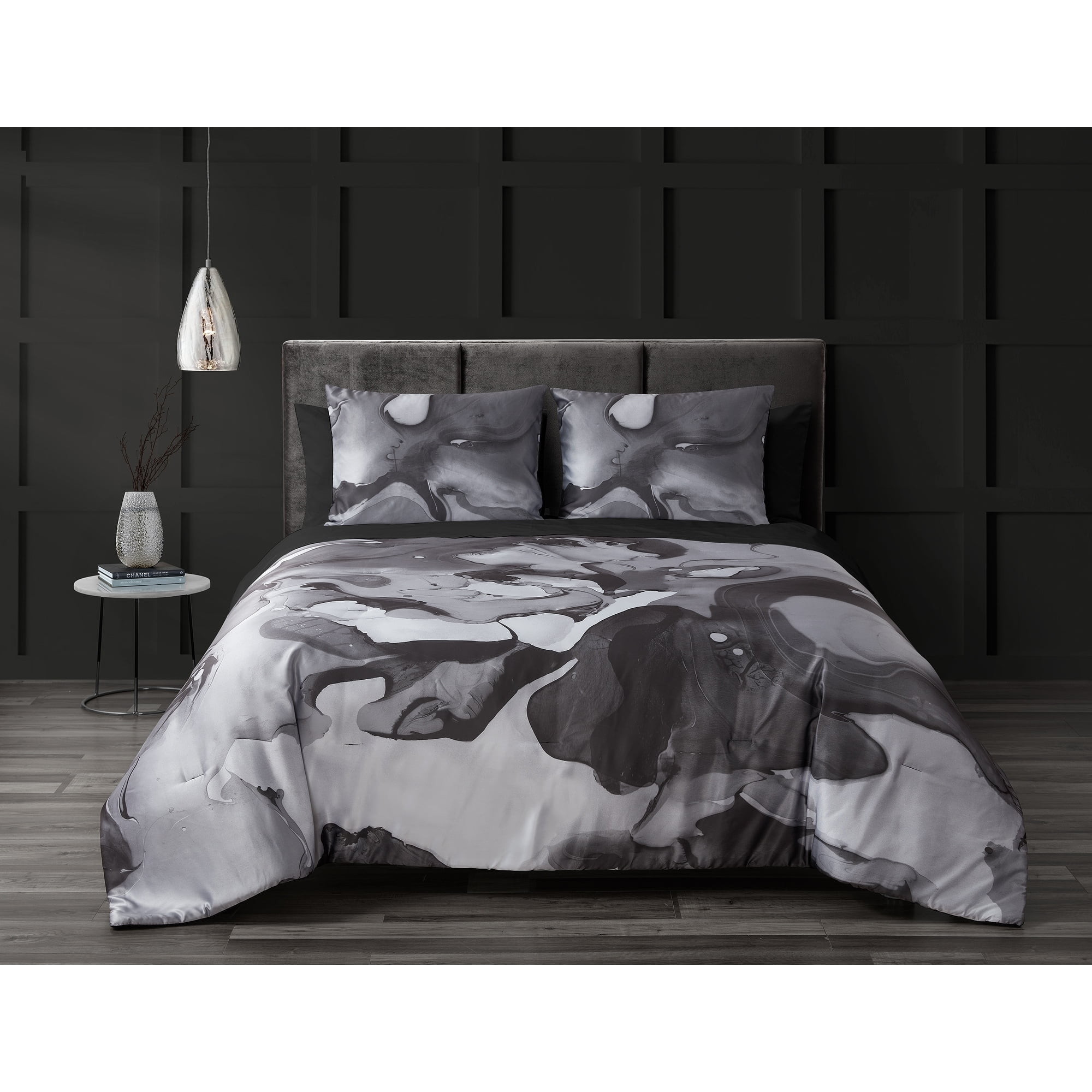 Beco Home Midnight Marble 7 Piece Black Marble Bed in a Bag 7 Piece - King