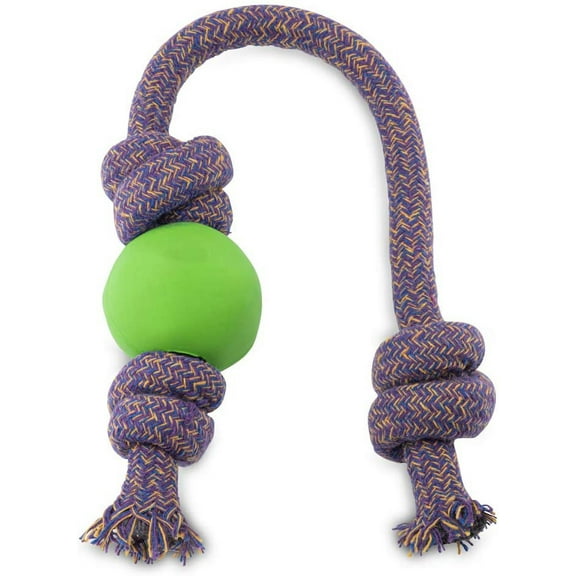 Beco Rubber Ball on Rope Durable Fetch, Pull, Tug & Chew Toy for Dogs, Natural Rubber & Recycled Cotton Rope, Green, Large Large Green