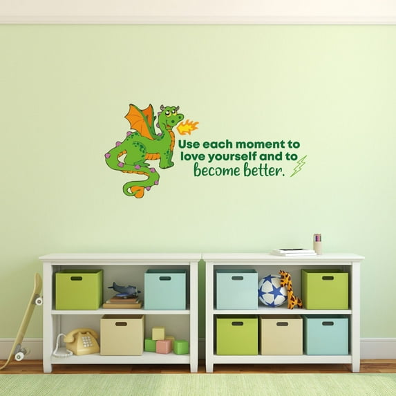 Become Better Dragon Life Quote Cartoon Quotes Decors Wall Sticker Art Design Decal for Girls Boys Kids Room Bedroom Nursery Kindergarten Home Decor Stickers Wall Art Vinyl Decoration (12x20 inch)