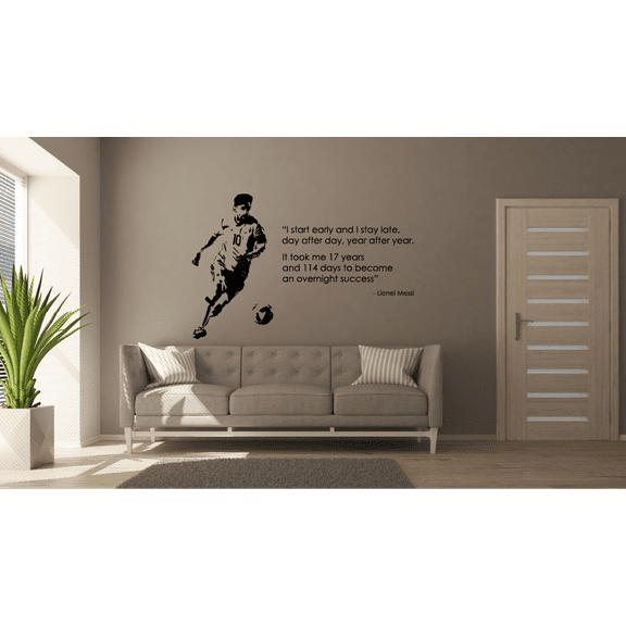 Become An Overnight Success Quote Soccer Player Athlete Quotes Wall Sticker for Nursery Bedroom Children Kids World Cup Sport Fans Rooms Home Art Murals Decals Decor Vinyl Decoration Size (18x20 inch)