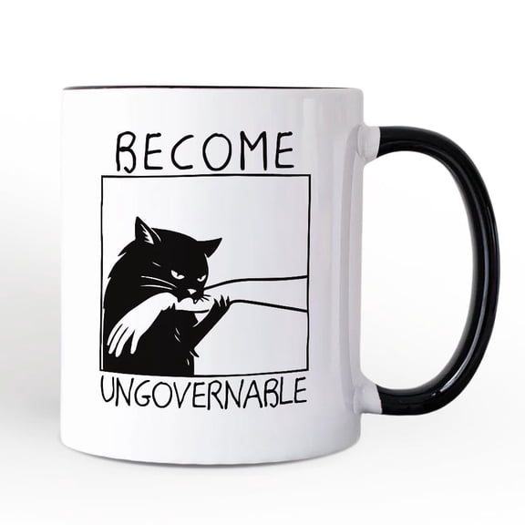 Become Ungovernable Black Cat Personalized Mug, Bites Hand Humorous Meme Gift with Custom Name