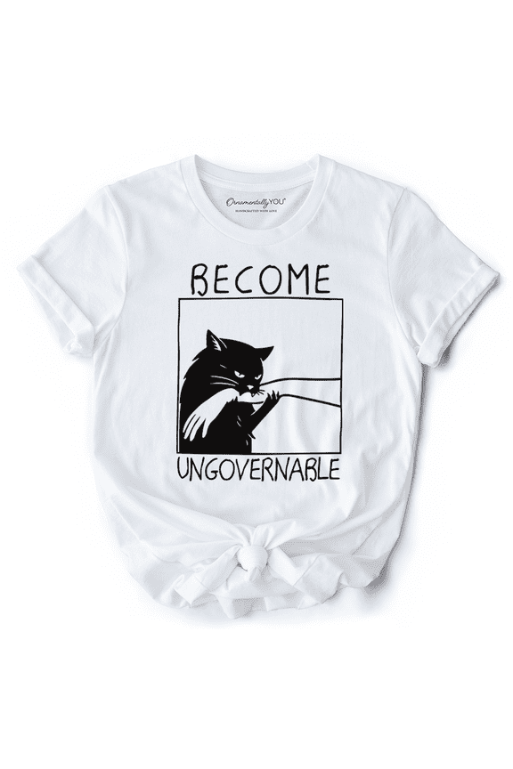 Become Ungovernable Black Cat T-Shirt, Bites Hand Humorous Meme Tee