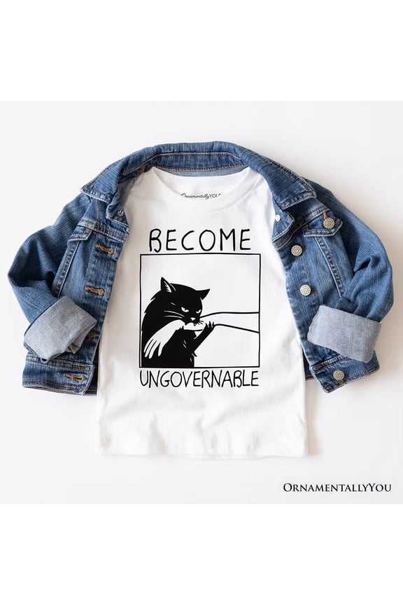 Become Ungovernable Black Cat T-Shirt, Bites Hand Humorous Meme Tee