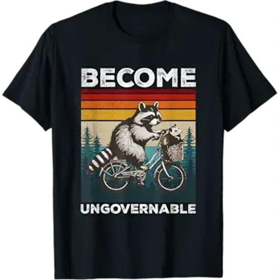 Become Ungovernable Retro Funny Racoon Meme Possum Raccoon T-Shirt ...