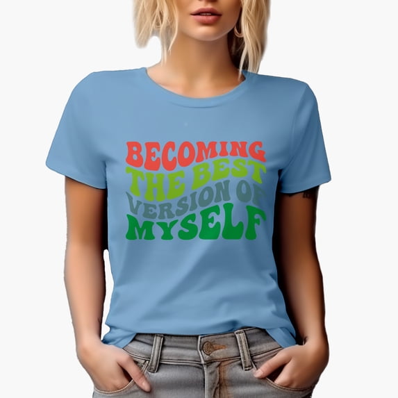 Becoming the Best Version of Myself, Personal Development Quote, Groovy Retro Wavy Text Merch Gift, Baby Blue T-Shirt, 3XL