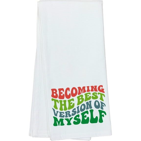 Becoming the Best Version of Myself, Personal Development Quote, Groovy Retro Wavy Text Merch Gift, Dish Towel, 16 x 25 IN