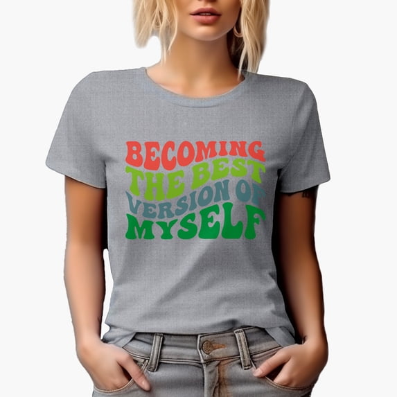 Becoming the Best Version of Myself, Personal Development Quote, Groovy Retro Wavy Text Merch Gift, Heather Grey T-Shirt, 3XL