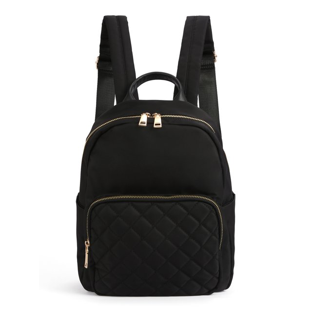 Becool Women's Nylon Medium Black Backpack with Quilted Front Pocket