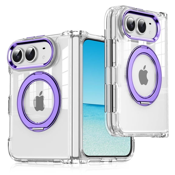 Becova for Apple iPhone Duo Case Magnetic Ring Holder, Compatible with Magsafe Alloy Kickstand Bracket Wireless Charging Cystal Clear Back Cover Anti-Yellow, Purple