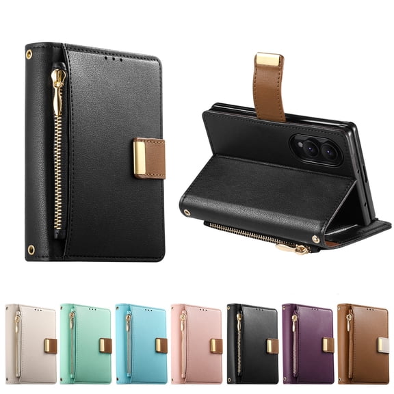 Becova Case for Samsung Galaxy Z Fold 8, PU Leather and Soft TPU Case with Card Slots, Cash Pocket, Magnetic Closure Shockproof Protective Cover for Women Girls, Black