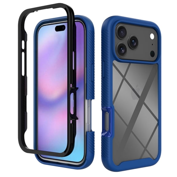Becova Case for iPhone 18 Pro Max, Clear Hard PC Back & Anti-Slip TPU Bumper, Front Hard Shockproof Bumper Anti-Yellowing Protective case, Darkblue