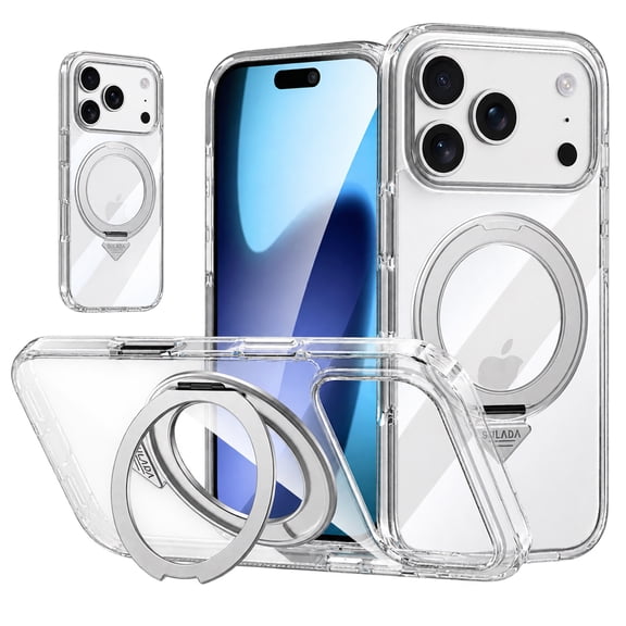 Becova Clear Case for iPhone 18 Pro, with 360 Rotatable Magnetic Ring Stand, Compatible with MagSafe, Transparent Hard PC Back Cover with TPU Bumper, Anti-Yellowing Shockproof Phone Case, Clear