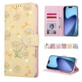 thumbnail image 1 of Becova Flip Wallet Case for Apple iPhone 18 Pro, Stylish Floral Embossed Protective Cards Slots Stand Anti-Scratch Hand Strap Protective Phone Cover for Women Girls, 1 of 6