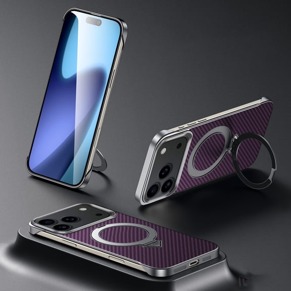 Becova For Case for Apple iPhone 18 Pro with 360° Magnetic Ring Kickstand, MagSafe Compatible Woven-Texture Protective Phone Cover, Purple