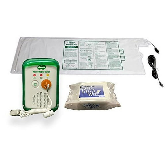Bed Alarm Monitor For Fall Prevention - With Wander Prevention Cord and Two Recordable Voice Prompts (Bed Pad - 10"x30")
