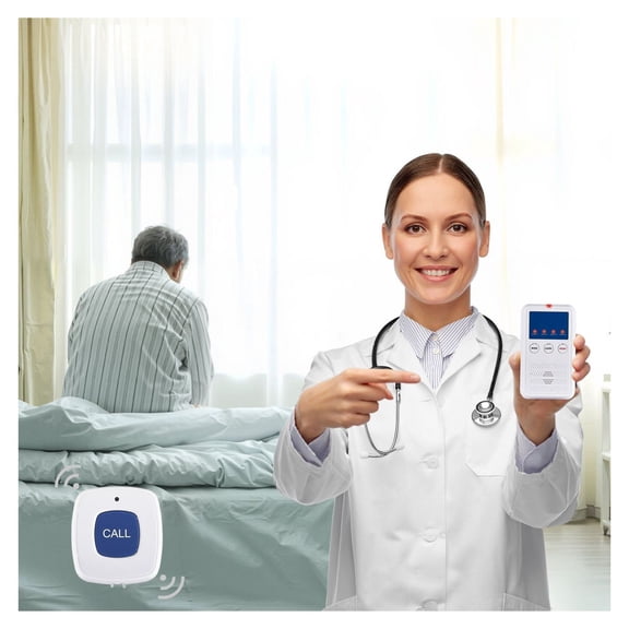 Bed Alarm System Wireless, Elderly Fall Prevention, Bed Sensor Pad with Pager & Call Button - Dementia Patients, Adult Safety, 10x35 Inch