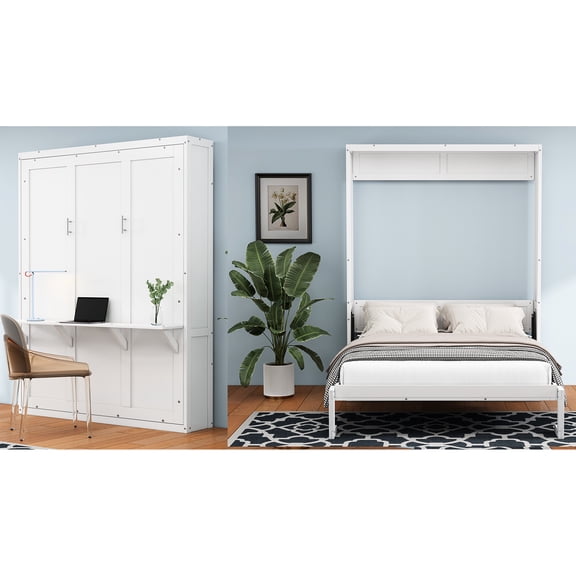 Bed And Desk - Materials, Space Efficient White Full Size Improves Living Efficiency