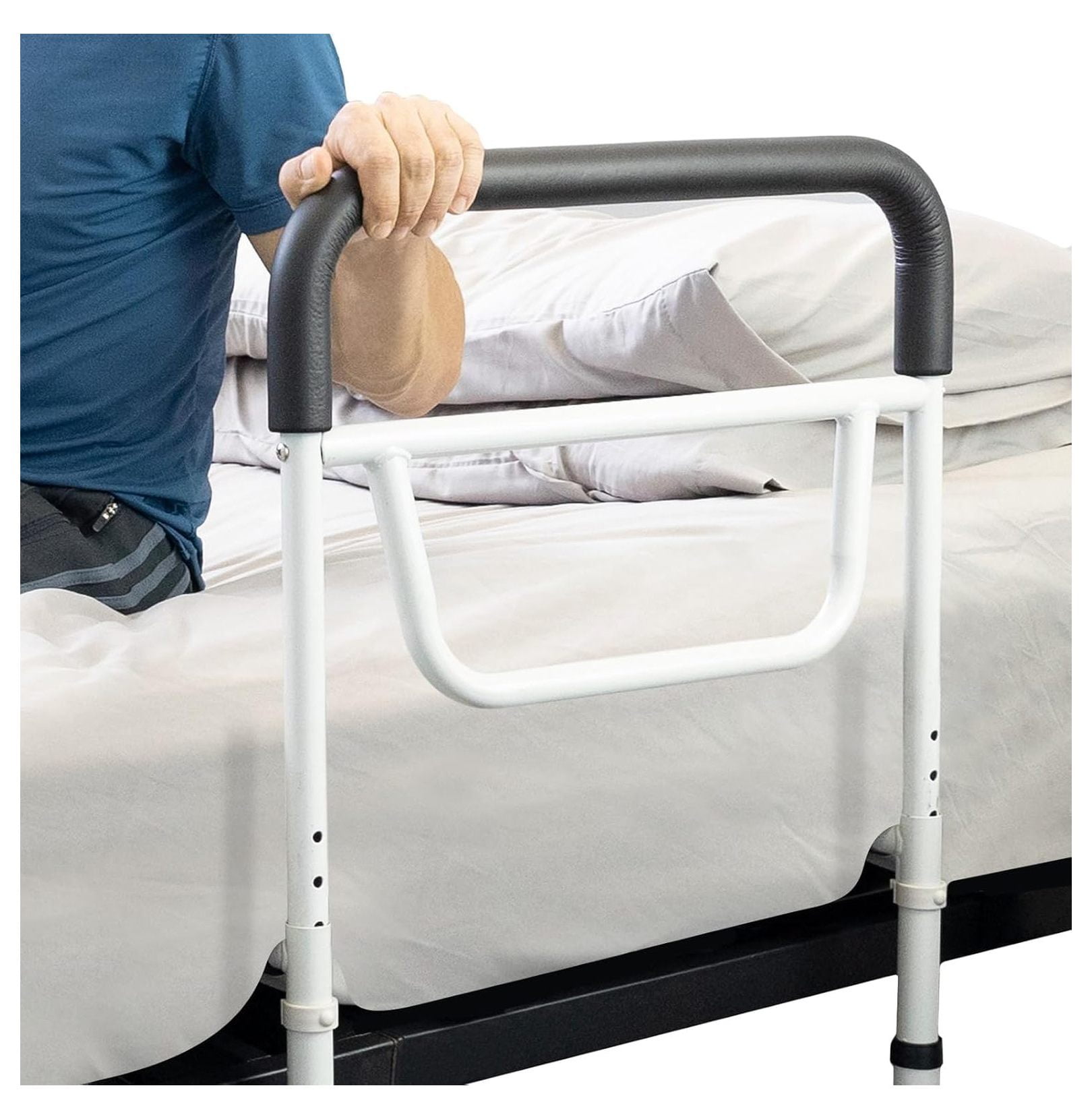 Bed Assist Rail - Adult Bedside Standing Bar for Seniors, Elderly, Handicap - , Queen, Full, Twin - Adjustable Fall Prevention Safety Handle Guard - Long Hand Bedrail Grab Bar Cane White