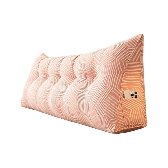 Bed Back Pillow Cotton Linen Geometric Pattern Triangle Back Rest Pillow for Reading Watching Tv Pink Decorative Accent Pillow for Bedroom Dorm Sofa Tatami Use