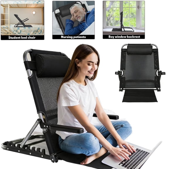 Bed Backrest Support,Portable Folding 6 Level Adjustable Sit up Back Rest, Elevated Bed Back with Headrest,Breathable Sit-up Back Rest for Elderly Patient Back Neck Head Lumbar Support,Blue