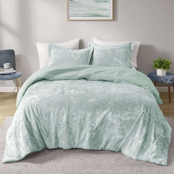 Bed In A Bag, 3 PCS Full/Queen Crushed Velvet Sherpa Reversible Comforter Set Aqua, Aqua Cotton Bedding Set,Velvet Bed Sheet Set, Household Supplies & Décor Bedding Bedding Sets