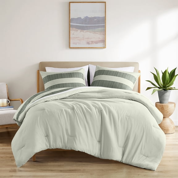 Bed In A Bag, 3-Piece King/Cal King Stripe Textured Print Comforter Set,Sage, Sage Cotton Bedding Set,Polyester Bed Sheet Set, Household Supplies & Décor Bedding Bedding Sets