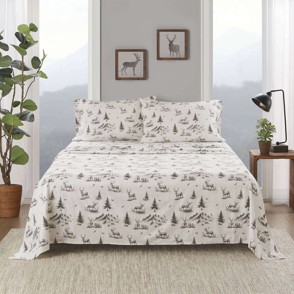 Bed In A Bag, 4 PCS Full Sheet Set Gray Deer Toile, Multicolor Cotton Bedding Set,Cotton Bed Sheet Set, Household Supplies & Décor Bedding Bedding Sets