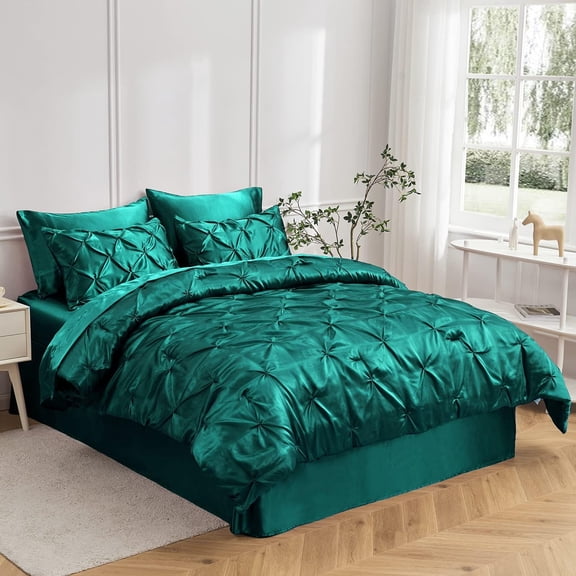 Bed in Bag 8 Piece Silk Satin Comforter Set Hybrid of Silk & Satin (Comforter +Fitted Sheet 15''+Flat Sheet+ Bed Skirt 15''+2 Pillow Shams+2 Pillow Cases)