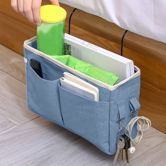 Bed Bag With Wire Frame Bunk Bed Hanging Organiser, Multi-Compartment Storage Bag For Books Magazines Headphones Water Bottles Chargers Keys Tissues Snacks And Small Items, Fits