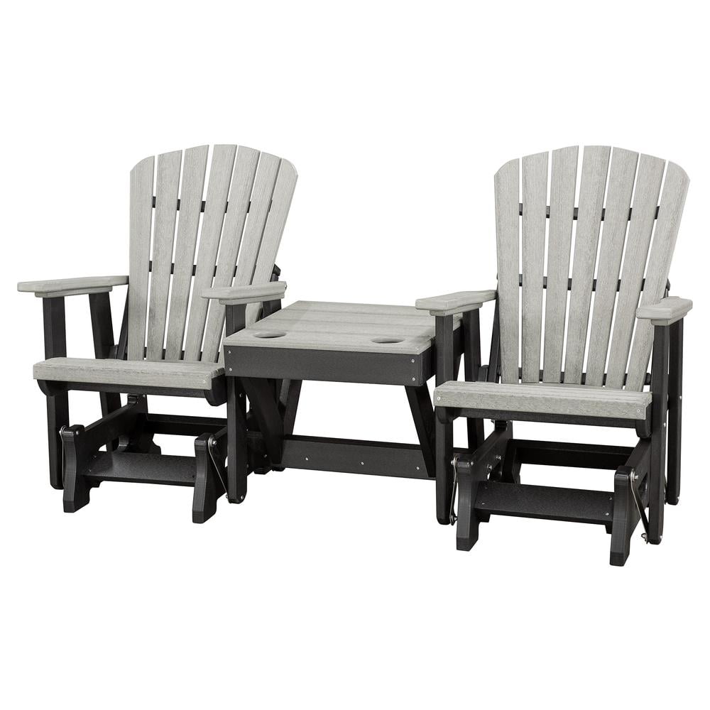 Light Gray and Black HDPE Double Glider with Center Table