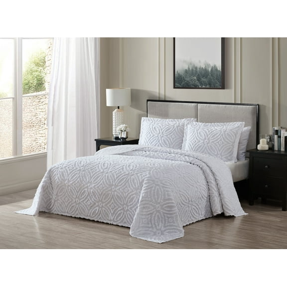 Bed Bath & Beyond Alicia Wedding Ring Chenille Collection Cotton Bedspread, Queen, 100% Cotton