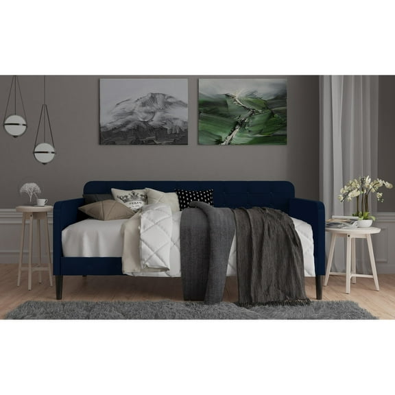 Home Design Chloe Twin Daybed with Velvet Upholstery, Button-Tufted Back, Stylish Versatile Seating and Sleeping Solution for Bedroom or Living Room, Blue