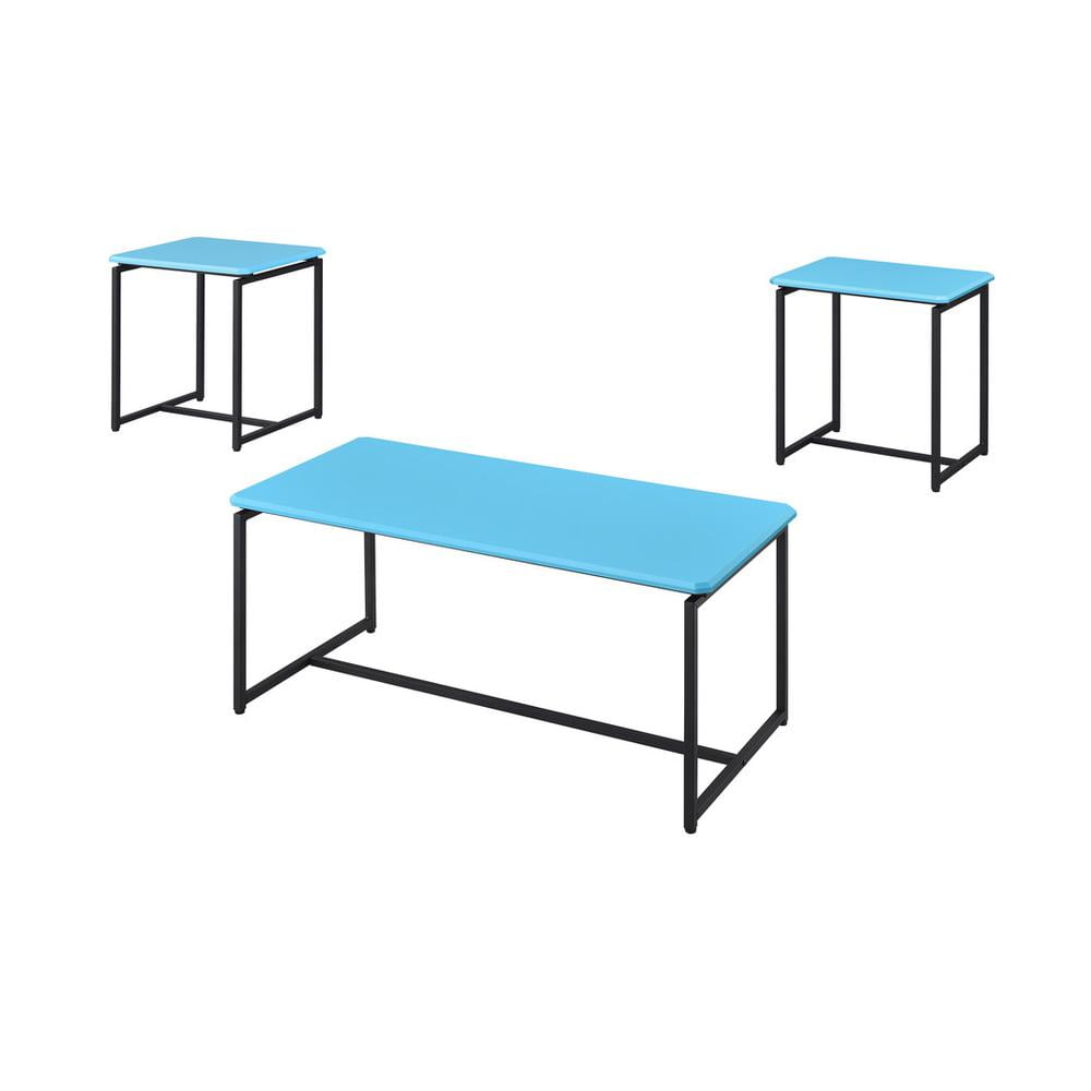 Blue Carbon Fiber and Metal 3-Piece Coffee and End Table Set