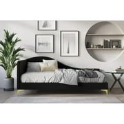 Home Design Lorettta Upholstered Daybed with Sloped Back and High Arm, Nailhead Trim, Black   Adult Guest Room, Bedroom, and Living Room, Easy Assembly