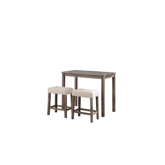 Bed Bath & Beyond Lux 3 Piece, 36inch, Wood and linen, Tufted, Pub Table Set, Brown
